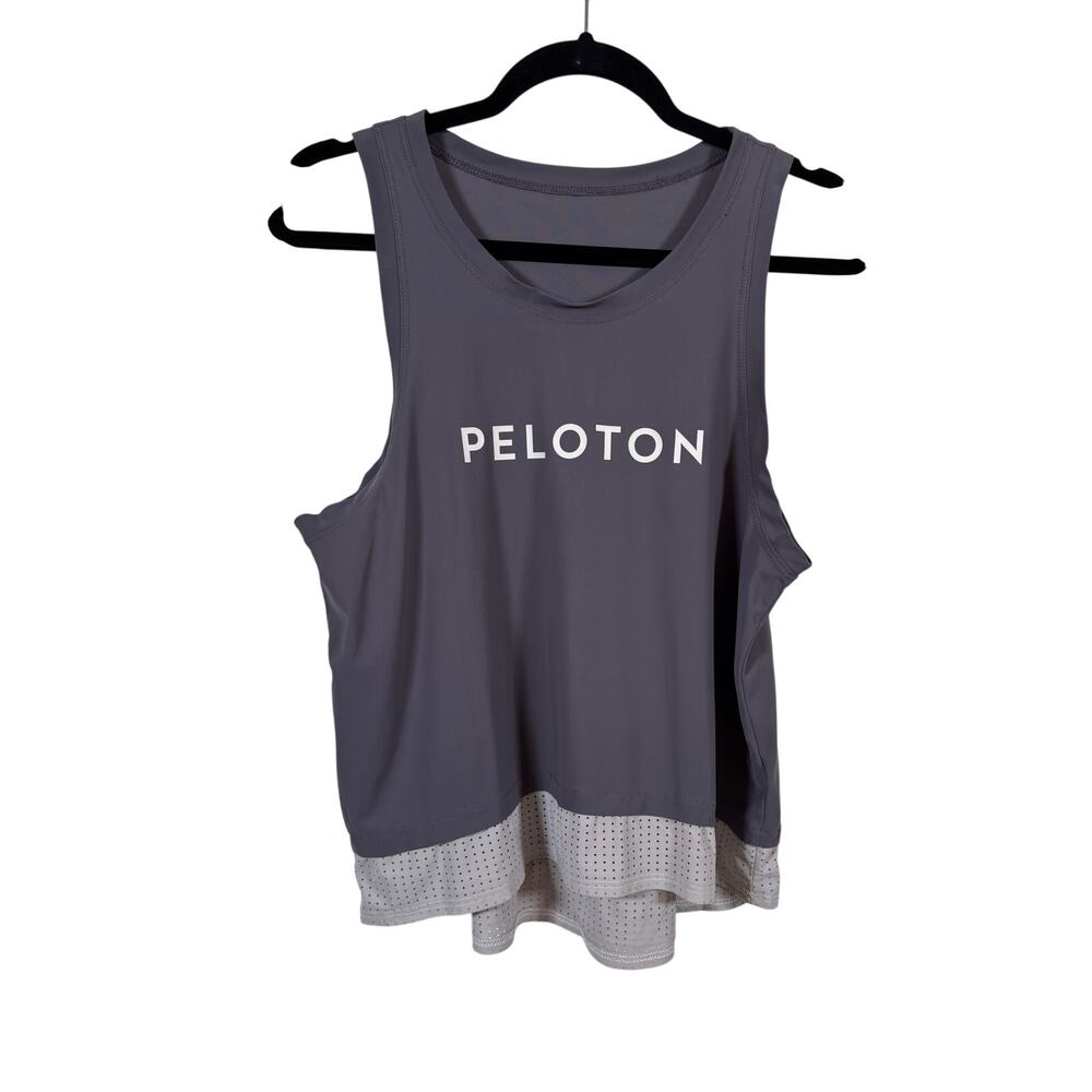 Peloton Muscle Athletic Tank Tank Top Womens Small Gray Perforated Hem Two Tone